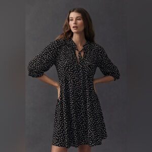 Anthropologie Meadow Rue Black White Boho  Mini Dress Long Sleeve Flowy Small